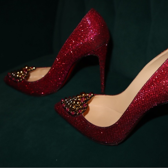 Christian Louboutin Shoes Pink Coralta Mia 100mm Glitter Studded Heart Point-toe - Picture 5 of 12